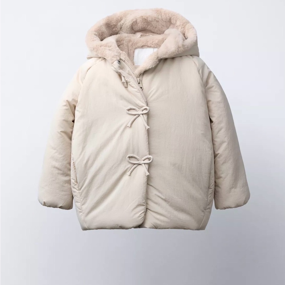 Zara Kids Beige Hooded Puffer Jacket